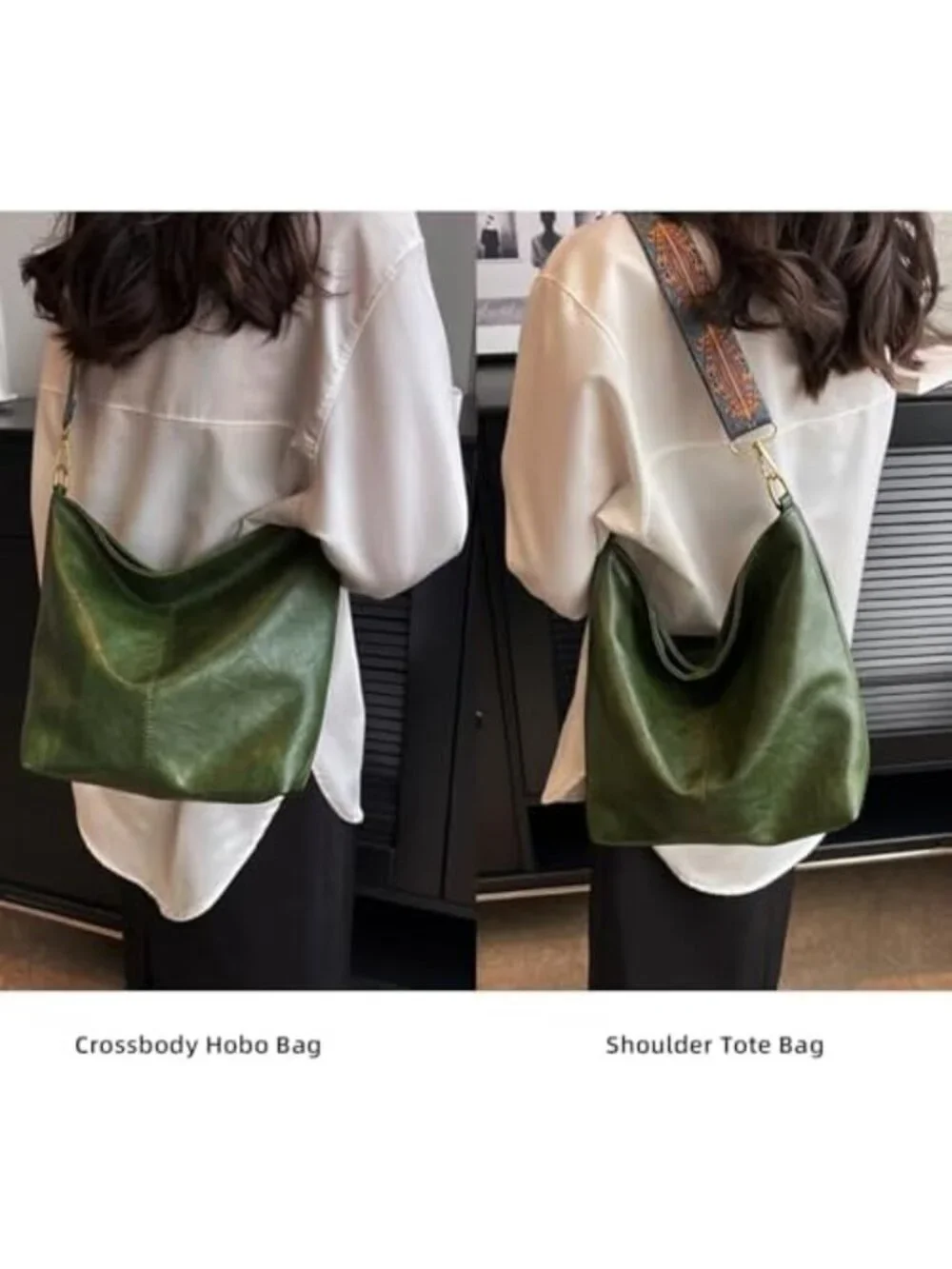 Stylish Vegan Leather Hobo Bag for Women | Crossbody, Guitar Strap, Boho Tote